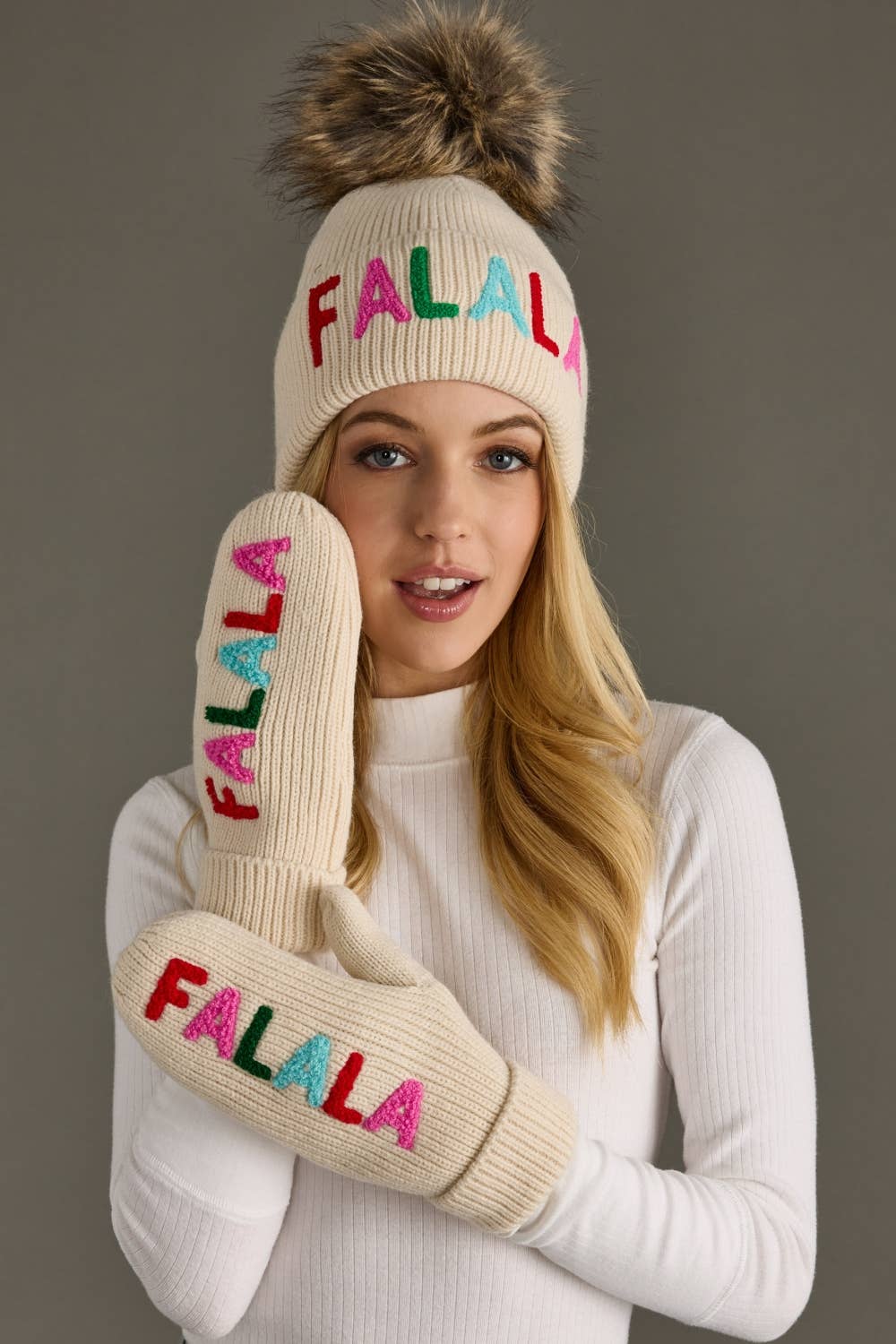 Beige Fa La La Knit Pom Hat