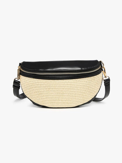 M2821 Nevaeh Straw Sling/Crossbody w/ Vegan Leather Contrast