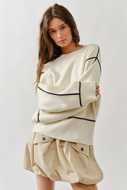 AJT5102 OVERSIZED FIT CONTRAST STITCHING SWEATER