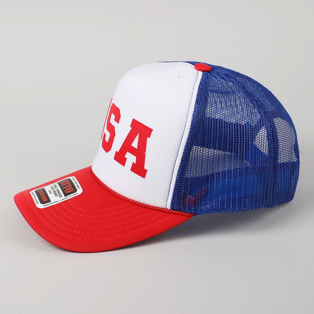 USA Letter Suede Like Logo Print Foam Trucker Hat