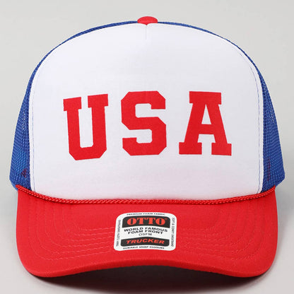 USA Letter Suede Like Logo Print Foam Trucker Hat