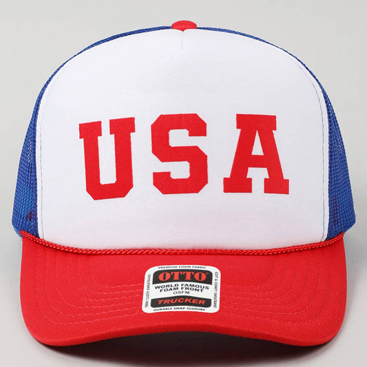USA Letter Suede Like Logo Print Foam Trucker Hat