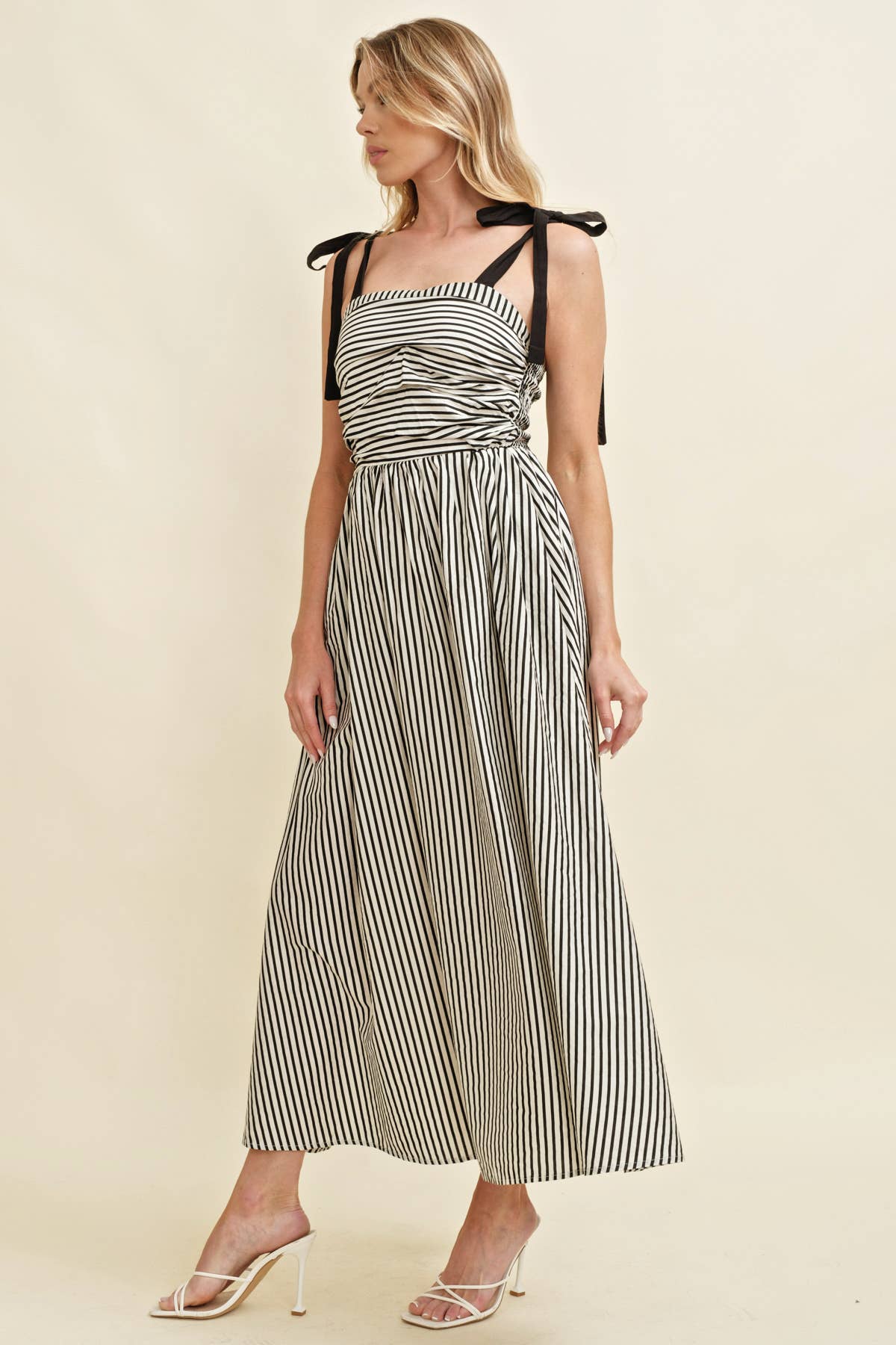 CD13260A - SHOULDER TIE STRIPED MAXI DRESS