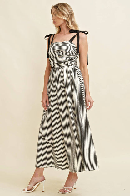 CD13260A - SHOULDER TIE STRIPED MAXI DRESS