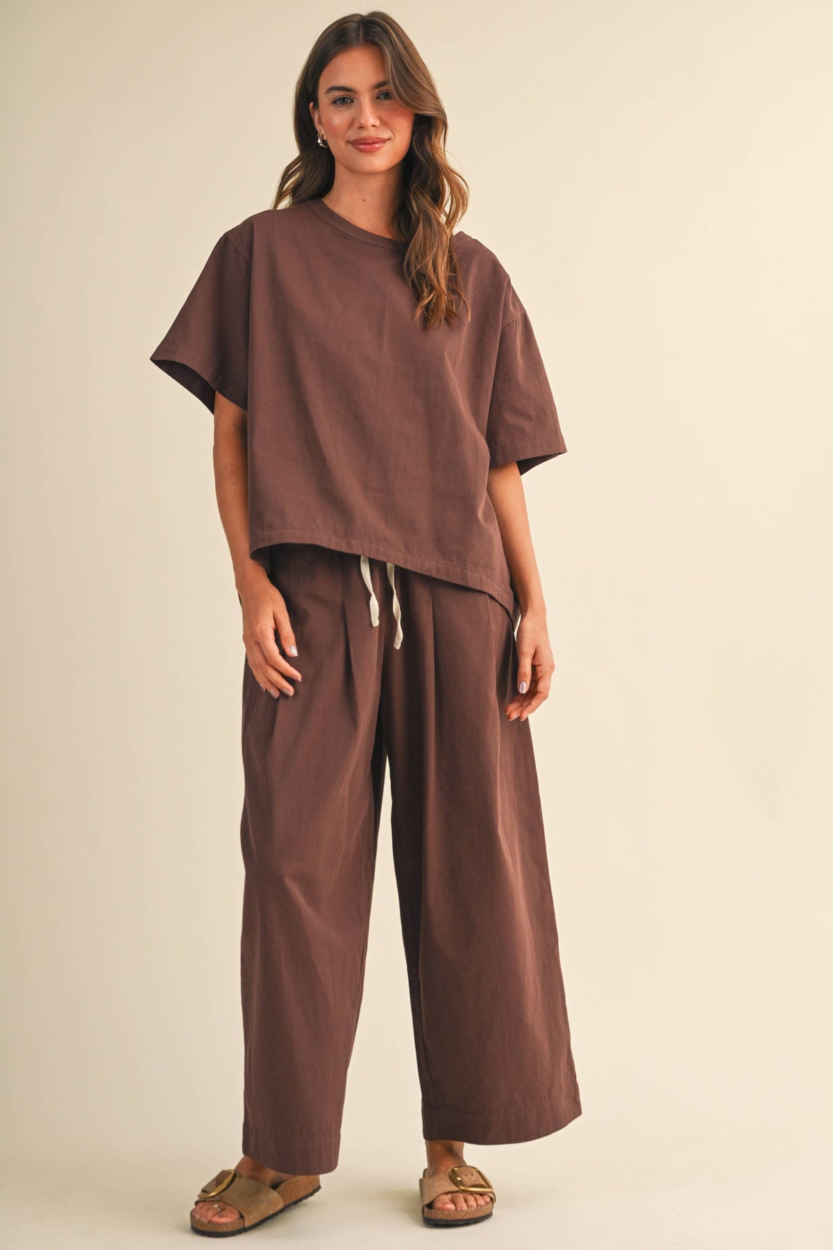 IST6073 RELAXED FIT TOP AND WIDE LEG CROPPED PANTS SET