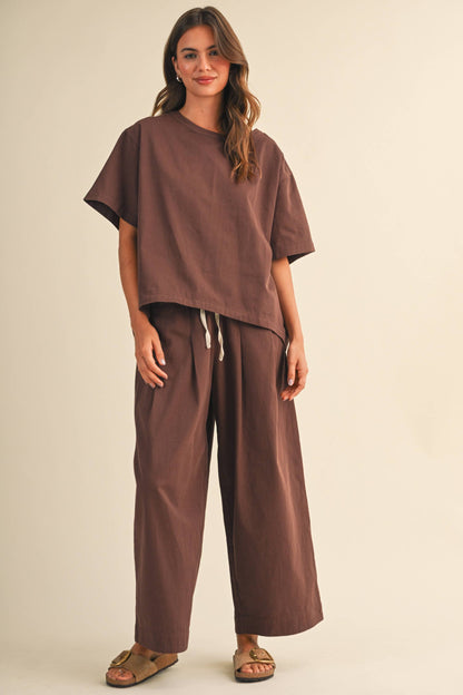 IST6073 RELAXED FIT TOP AND WIDE LEG CROPPED PANTS SET