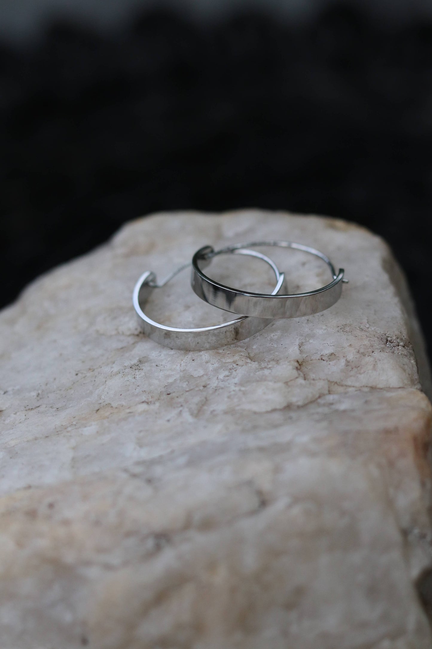 Edge Hoops Earrings - Stainless Steel Water Proof Silver 