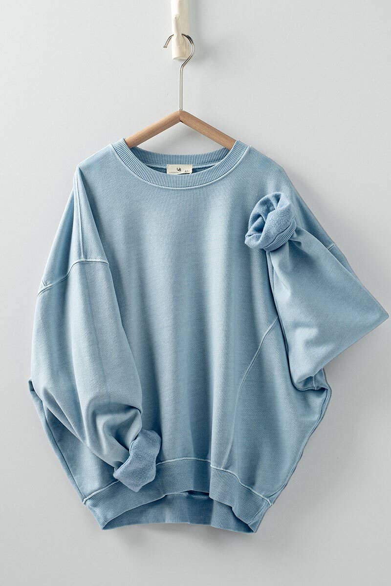 Crew Neck Comfort Washed  Spring Sweatshirt