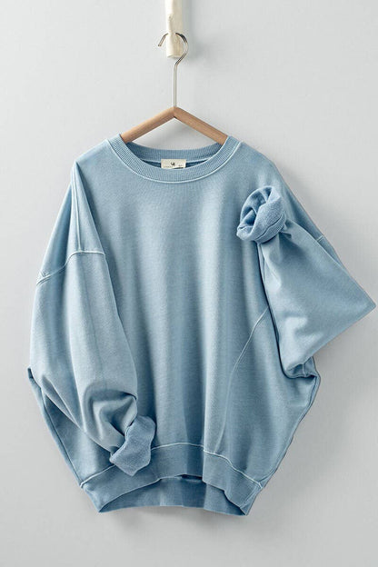 Crew Neck Comfort Washed  Spring Sweatshirt