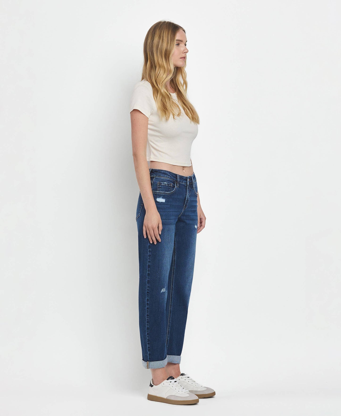 MID RISE DOUBLE CUFFED HEM BARREL LEG JEANS LV1490