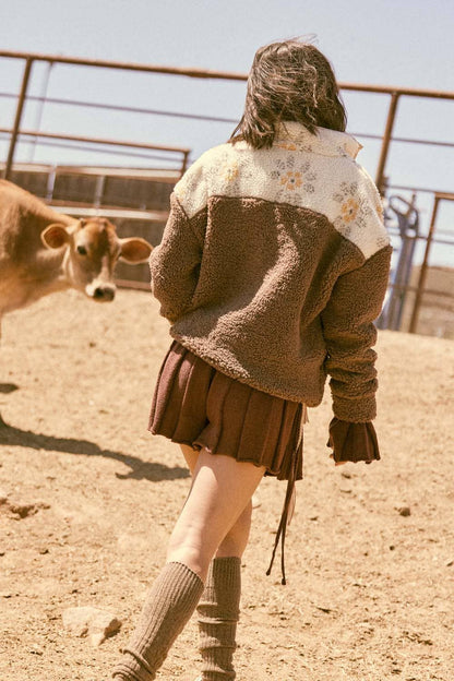 Colorblock Sherpa Fleece Half-Snap Pullover Jacket