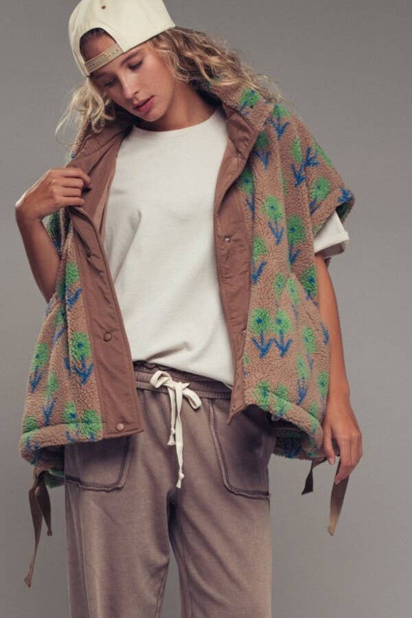 Floral Sherpa Oversize Vest