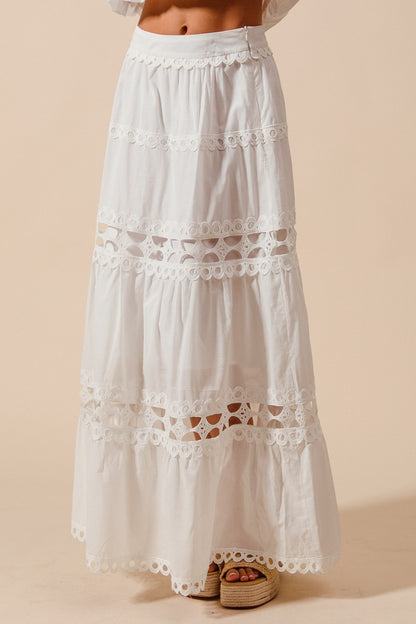 Sleeveless Crop Bubble Top And Lace Trimmed Maxi Skirt Set
