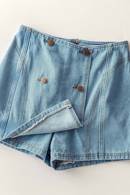 Retro Button Front High Waisted Denim Skort