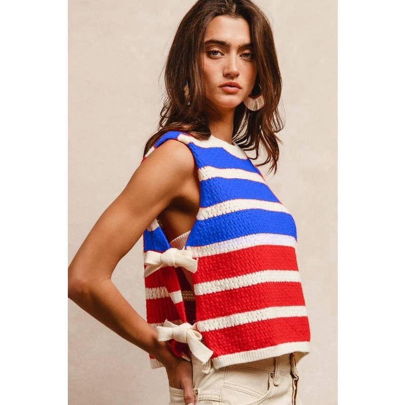 FOURTH OF JULY COLOR BLOCK STRIPES SIDE TIED
