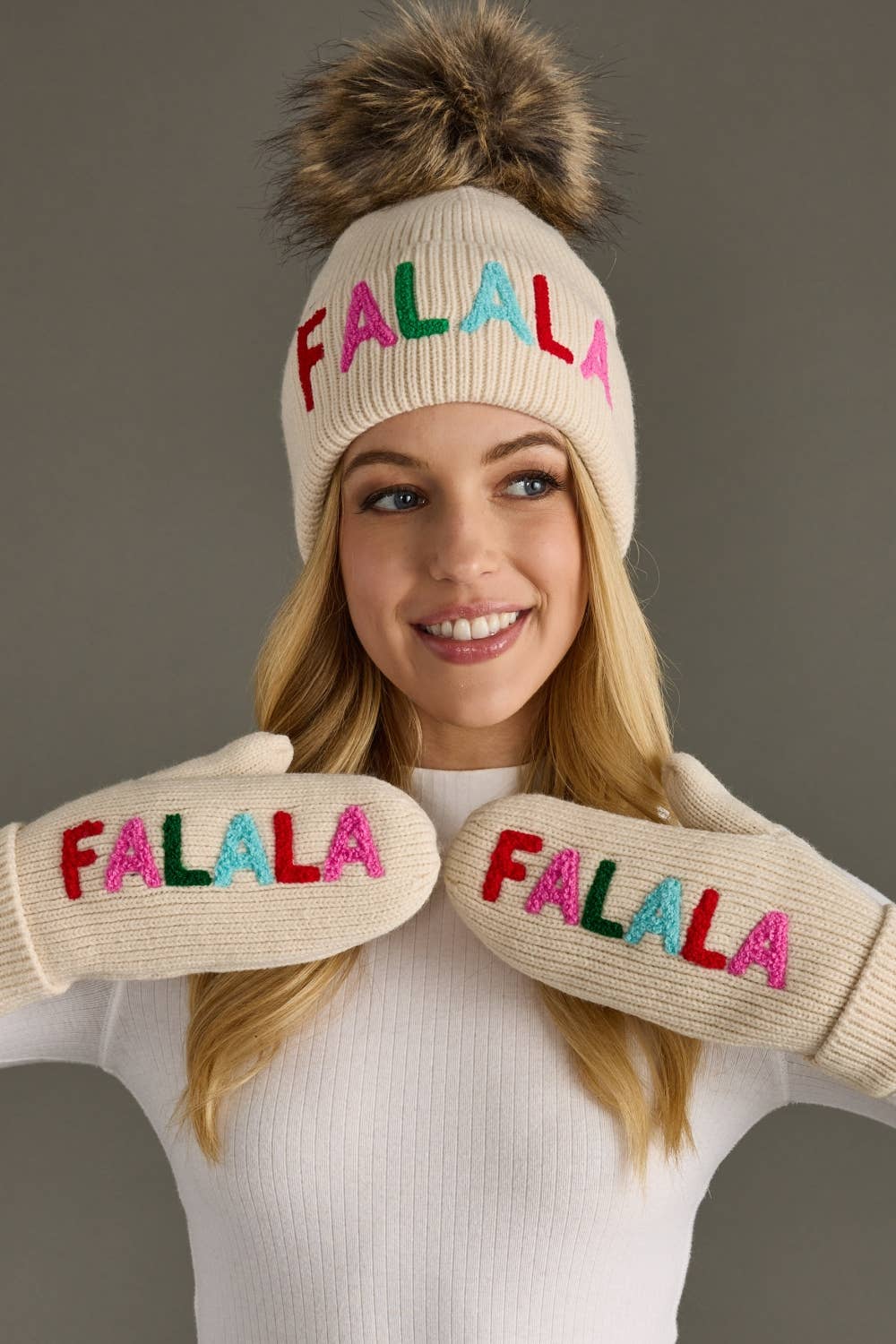 Beige Fa La La Knit Pom Hat