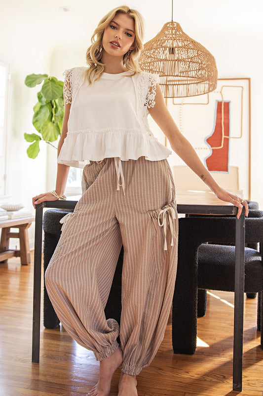 Striped Drawstring Side Pocket Jogger Pants