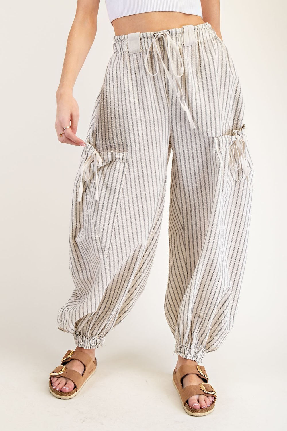 Striped Drawstring Side Pocket Jogger Pants