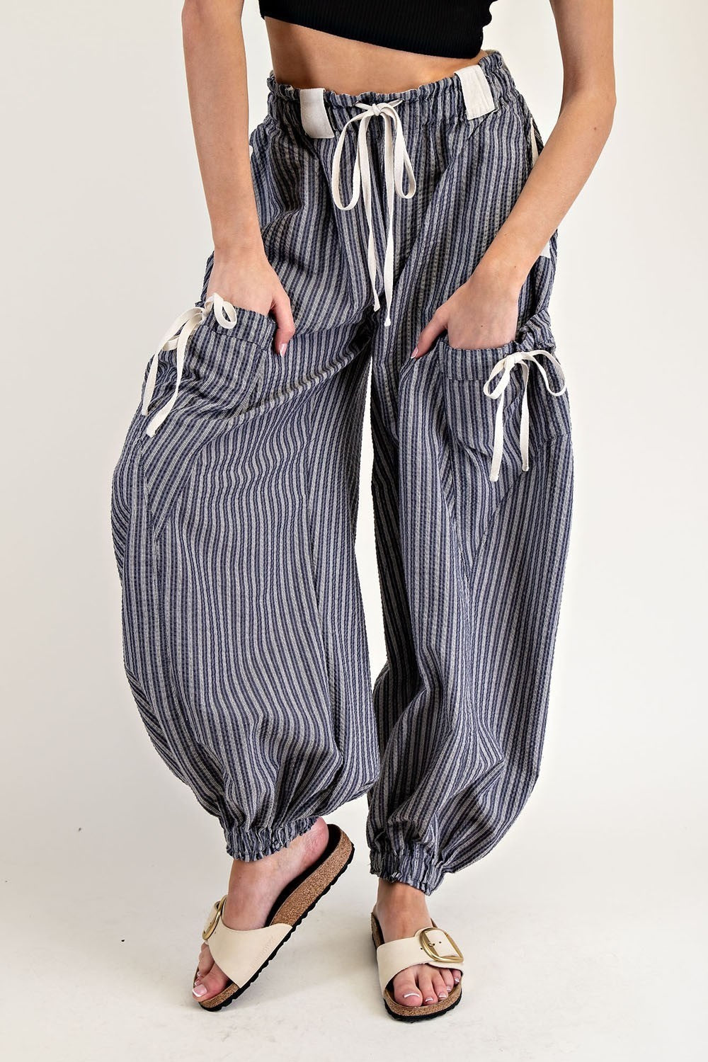 Striped Drawstring Side Pocket Jogger Pants
