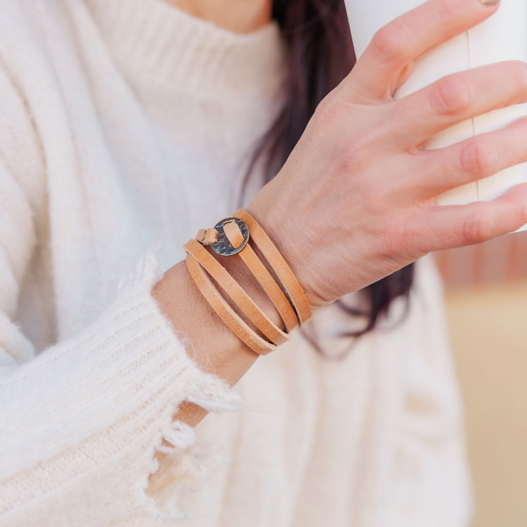 Full-Grain Leather Whitney Wrap Bracelet - USA Made