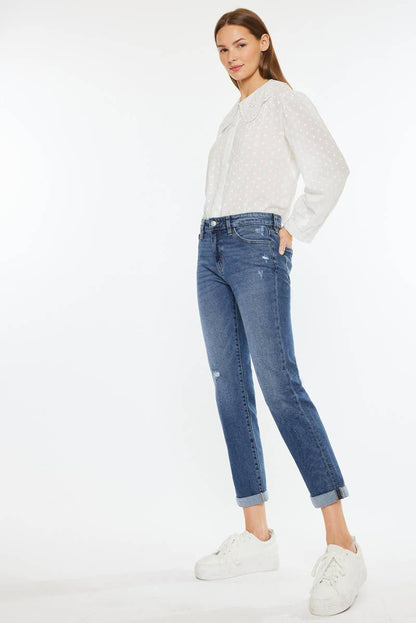 OPEN PACK MID RISE SLIM BOYFRIEND FIT JEANS-KC20055D