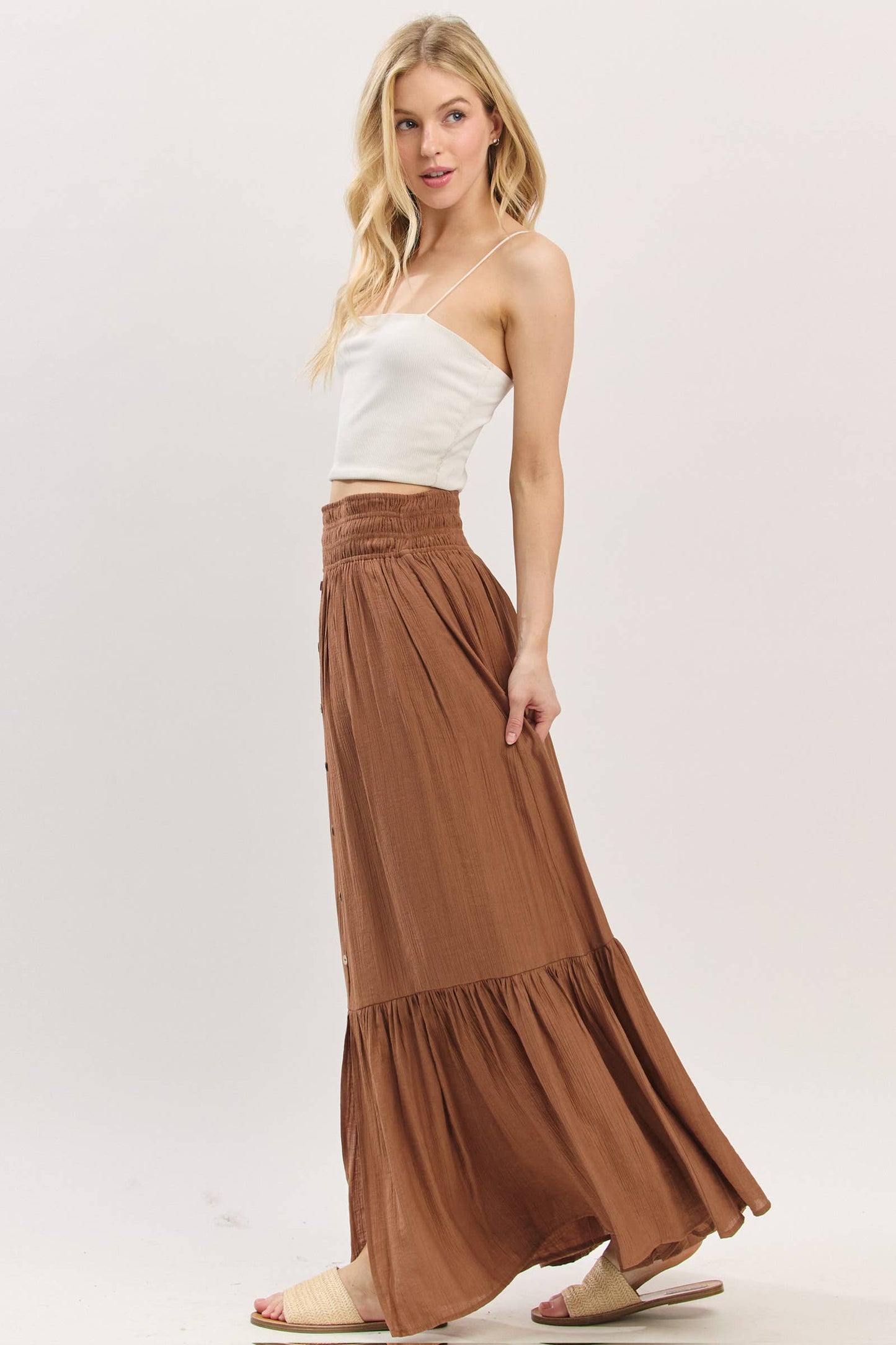 Tiered Center Slit Maxi Skirt - VS3399A