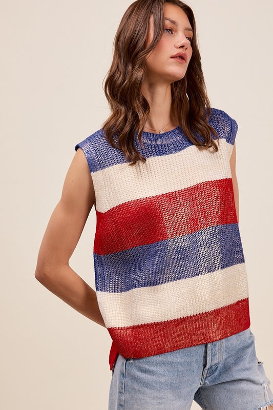 Fourth Of July Stripe Print Sweater Vest Top