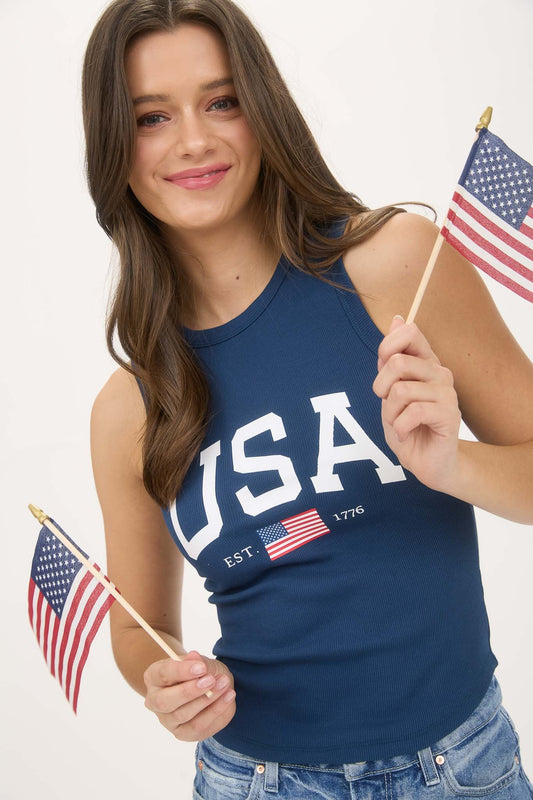 USA America Graphic Knit Tank Top