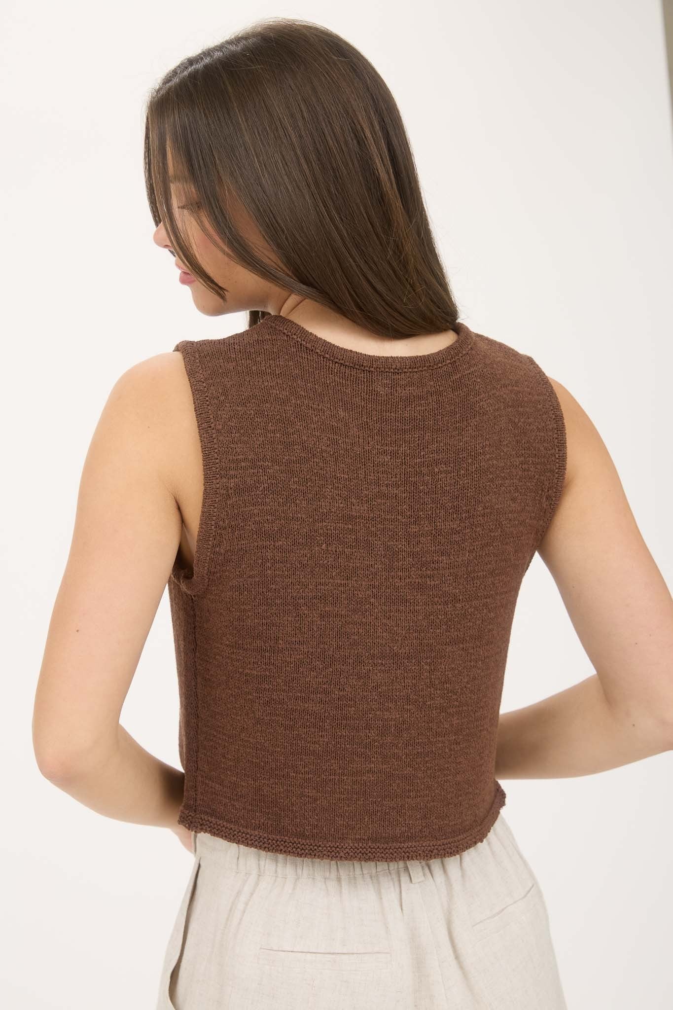 Front Tie Detail Sleeveless Knit Sweater Vest