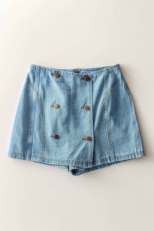 Retro Button Front High Waisted Denim Skort
