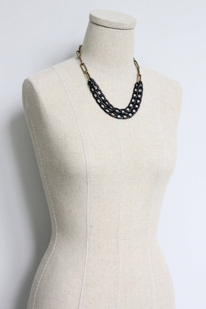 HYL419 Black and brass chain necklace