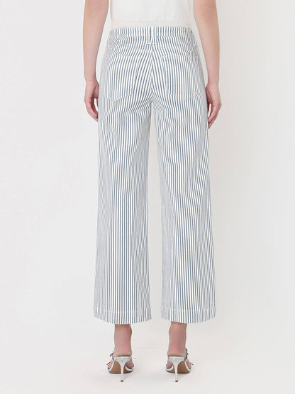 HIGH RISE PATCH POCKET CROP STRIPED WIDE LEG JEANS LV2292STR