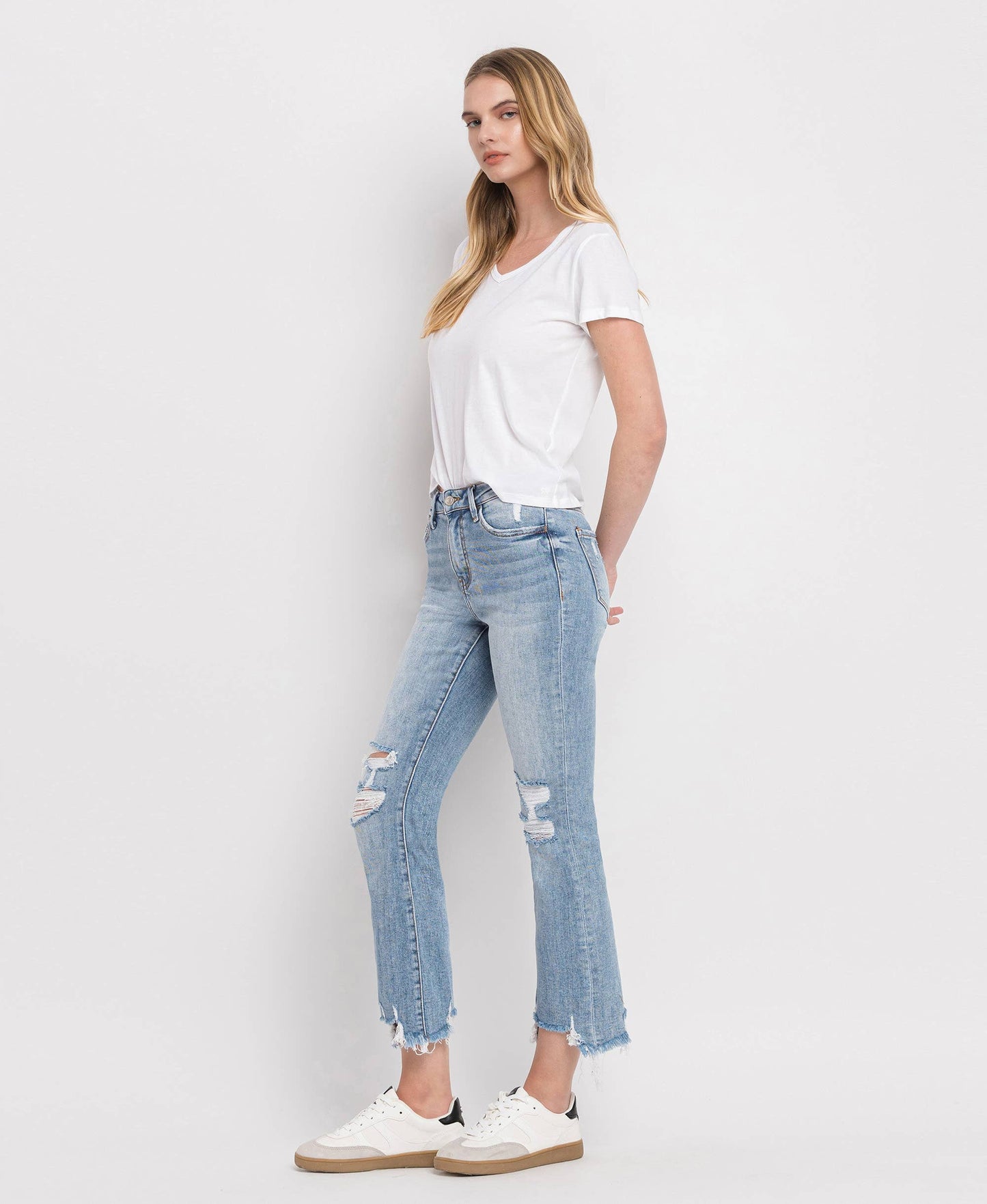 HIGH RISE LIGHT WASH CROP FLARE JEANS LV1003