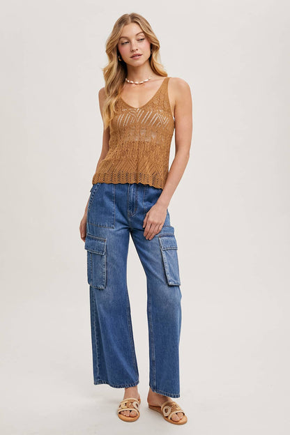 OPEN KNIT SLEEVELESS V-NECK CAMIS