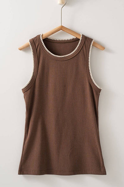 Contrast Trim Ribbed Minimalist Statement Tank Top