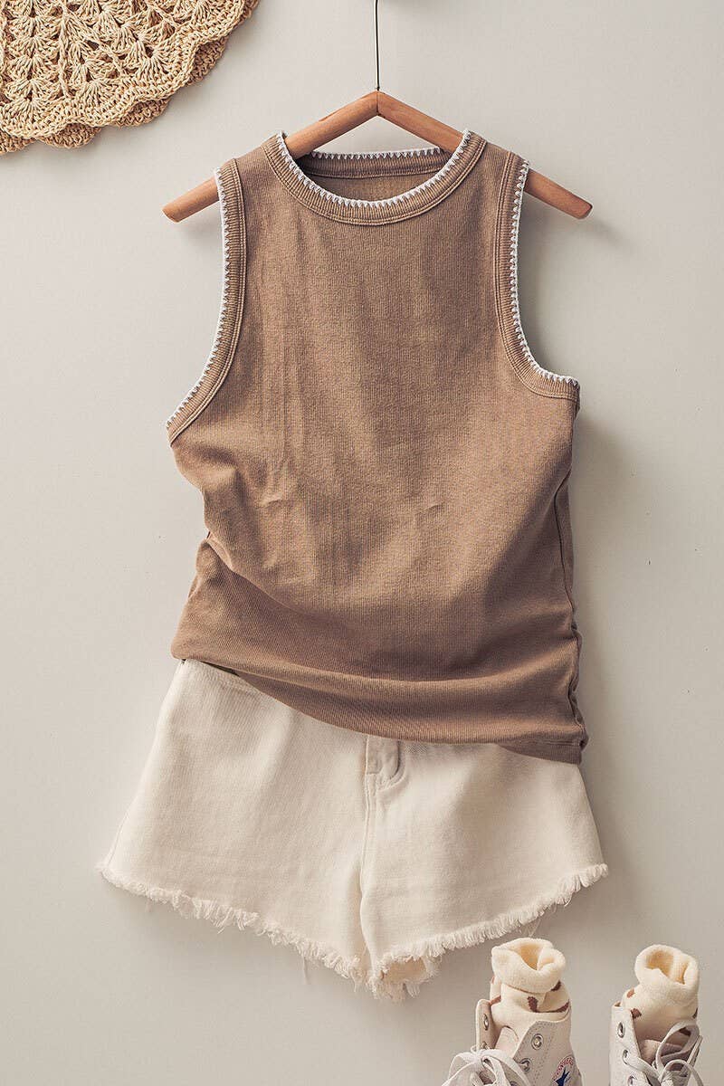 Contrast Trim Ribbed Minimalist Statement Tank Top