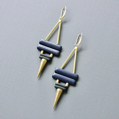 navy and black spike earrings