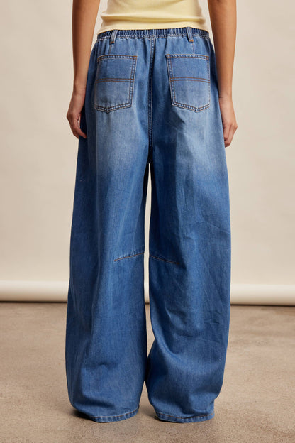 Drawstring Wide-Leg Denim Pants LP0278