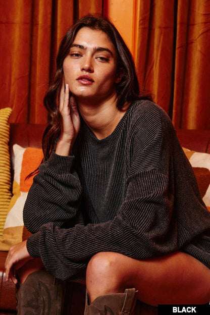 Stripe Textured Knit Comfy Sweatshirt