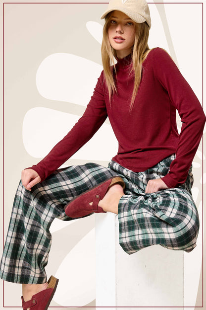 JDP4236-Plaid Flannel Wide-Leg Lounge Checkered Pants