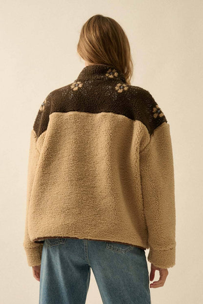 Colorblock Sherpa Fleece Half-Snap Pullover Jacket