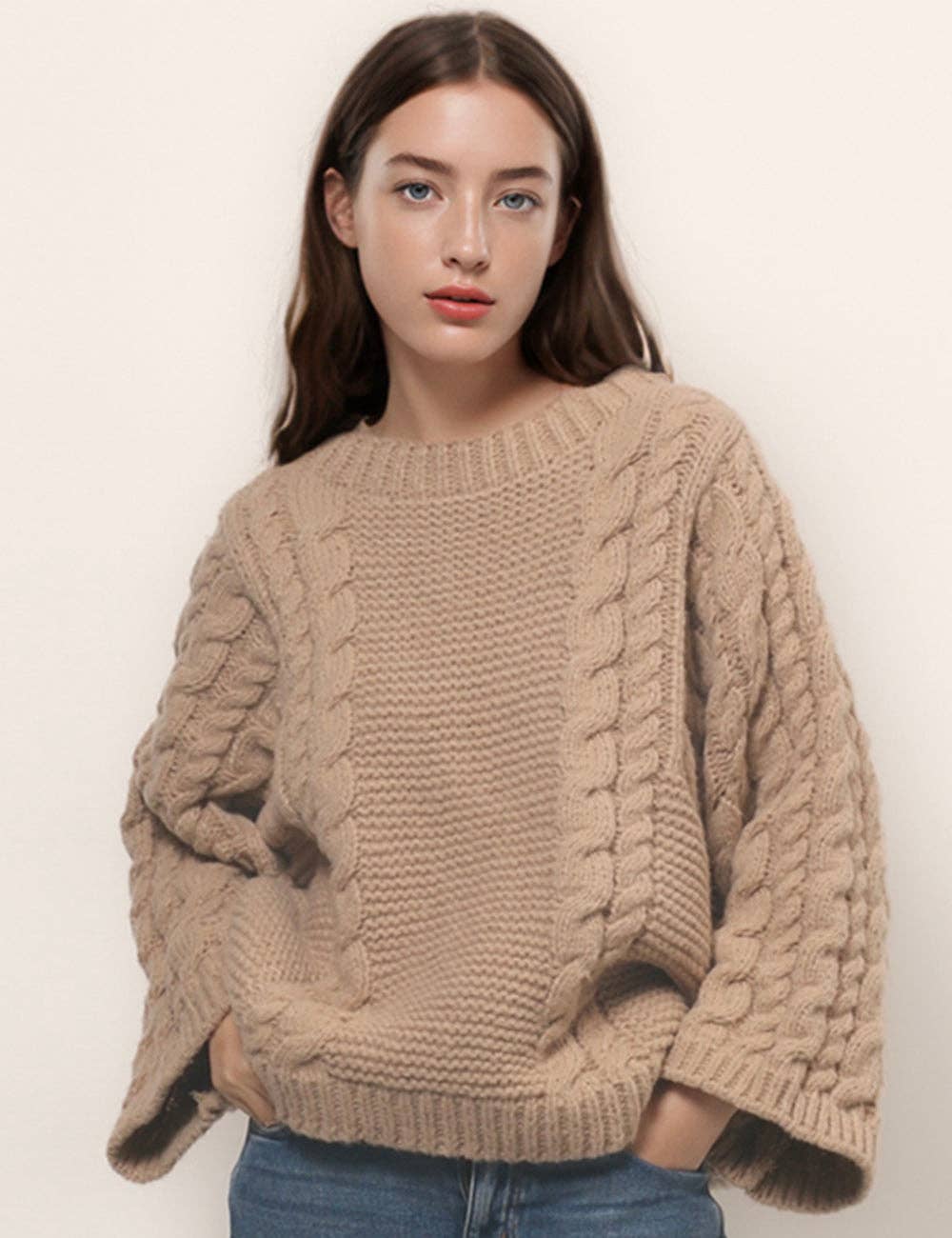 Round Neck Twist Loose Solid Color Sweater