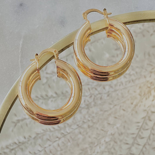 Thick Hoop Earrings 18k Gold Filled Chunky Jumbo