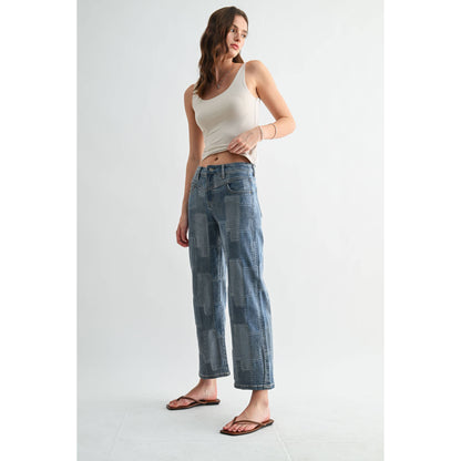 HIGH-RISE WIDE LEG ANKLE PATCH DENIM