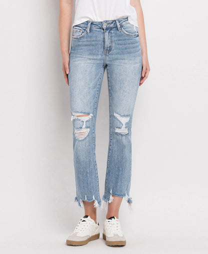 HIGH RISE LIGHT WASH CROP FLARE JEANS LV1003