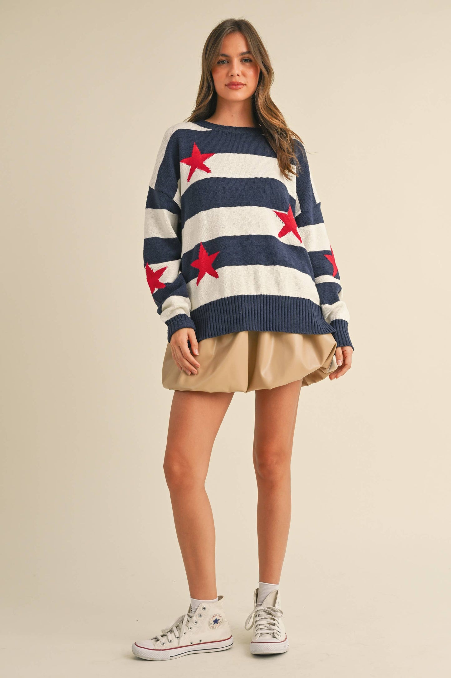 IT4047 STRIPED STARS SWEATER KNIT TOP