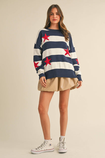 IT4047 STRIPED STARS SWEATER KNIT TOP