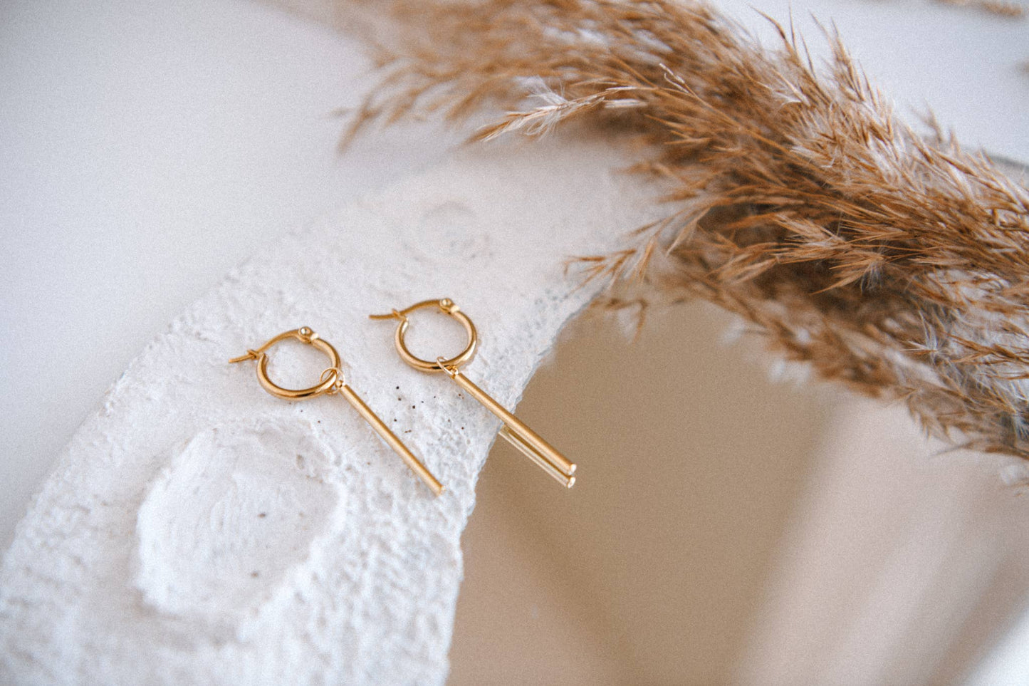 Lunar Line Bar Pendant Hoop Earrings Stainless Steel