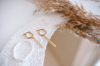 Lunar Line Bar Pendant Hoop Earrings Stainless Steel