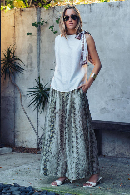 Paisley Scarf Tie Shoulder Linen Blend Top